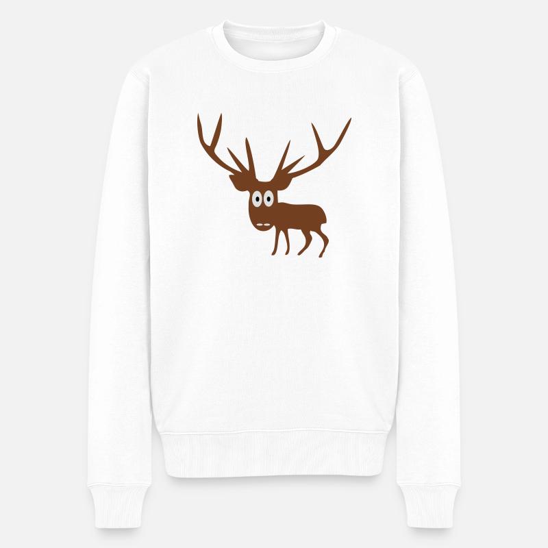 Hirsch - Männer Premium Bio Pullover - Weiß