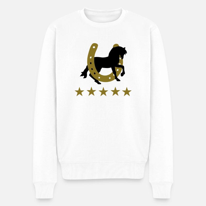 Pferd im Hufeisen - Männer Premium Bio Pullover - Weiß