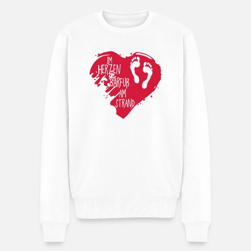 Im Herzen Barfuß am Stran - Männer Premium Bio Pullover - Weiß