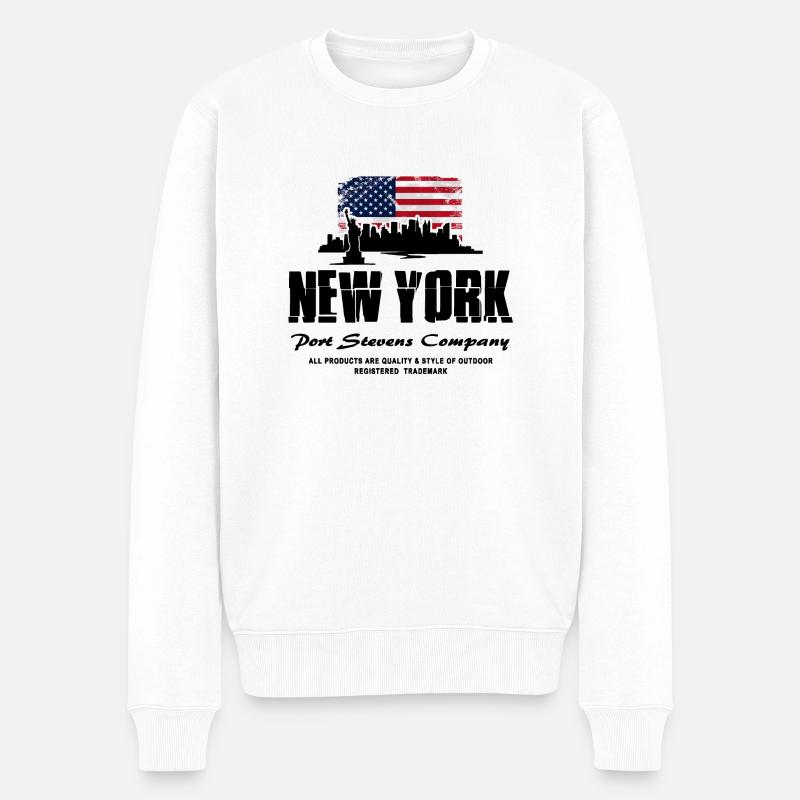 New York Skyline - USA Flag - Männer Premium Bio Pullover - Weiß