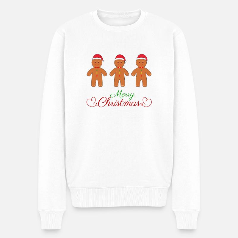 Frohe Weihnachten Lebkuchenmänner - Männer Premium Bio Pullover - Weiß