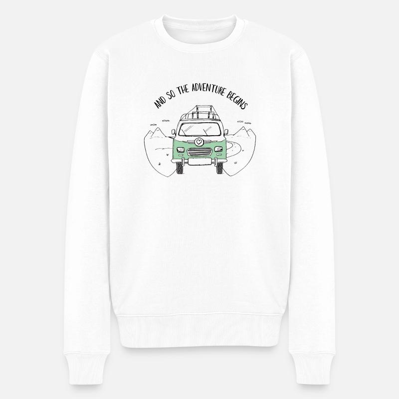 Bus - Adventure begins - Hochzeit - Männer Premium Bio Pullover - Weiß