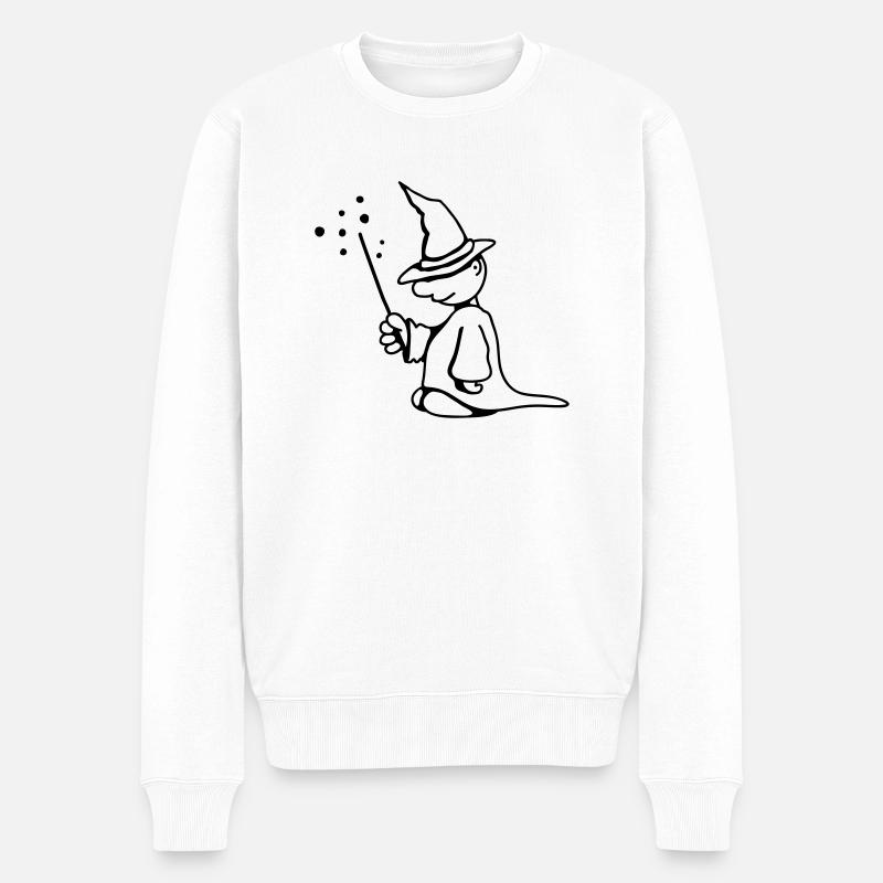 Kleiner Zauberer mit Zauberhut und Zauberstab - Männer Premium Bio Pullover - Weiß