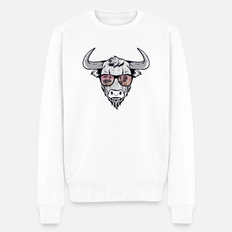 Cooler Bison Stier mit Zottelhaar - Männer Premium Bio Pullover - Weiß
