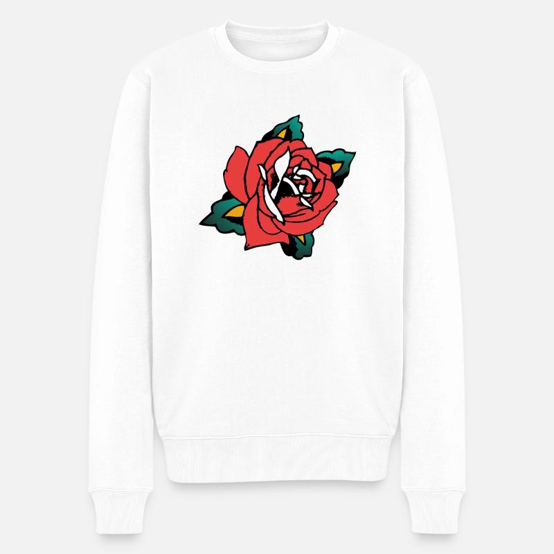 rose fleur feuille - Pull Premium bio Homme - blanc