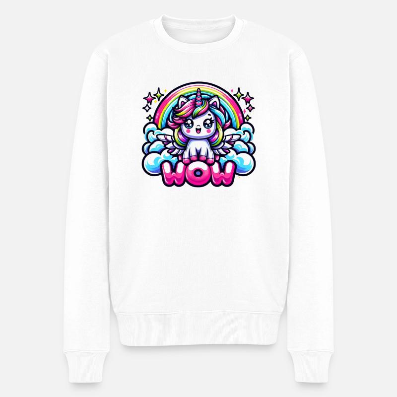 WOW Unicorn - Männer Premium Bio Pullover - Weiß