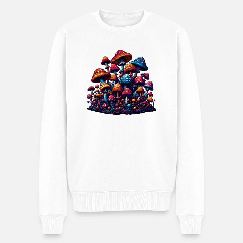 Psychedelic Mushroom Magic - Männer Premium Bio Pullover - Weiß