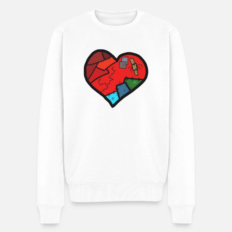 Geflicktes Herz - Männer Premium Bio Pullover - Weiß
