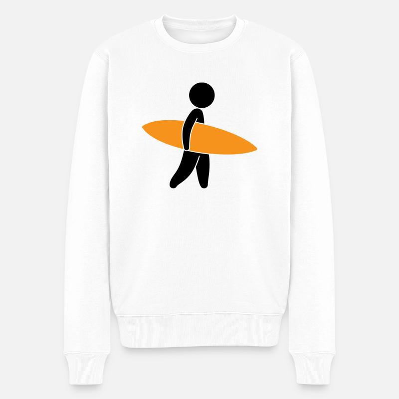 Ein Surfer mit seinem Surfboard - Männer Premium Bio Pullover - Weiß