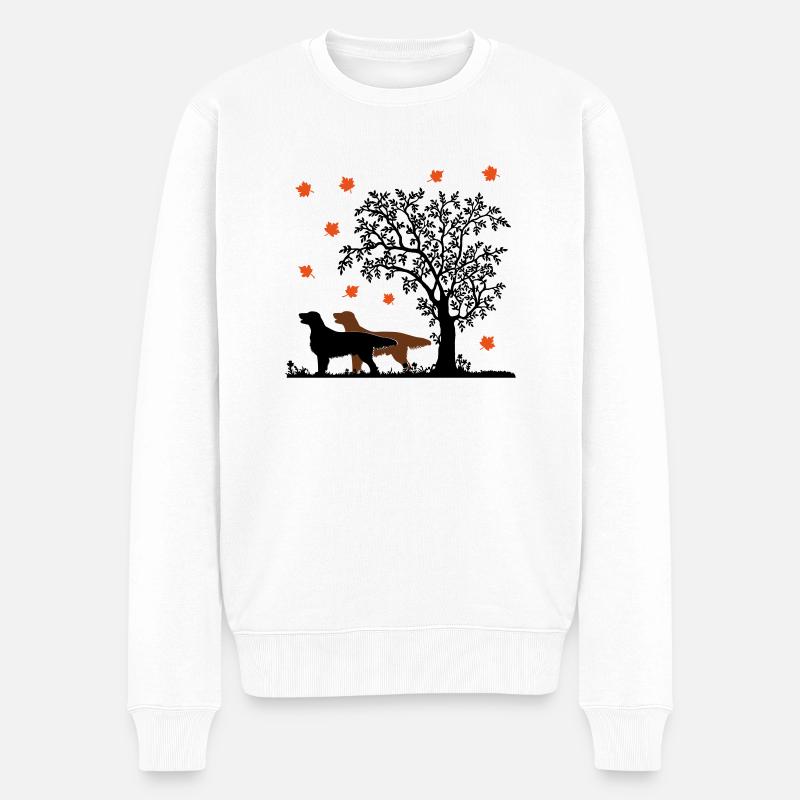 2 Flat Coated Retriever Automne - Pull Premium bio Homme - blanc
