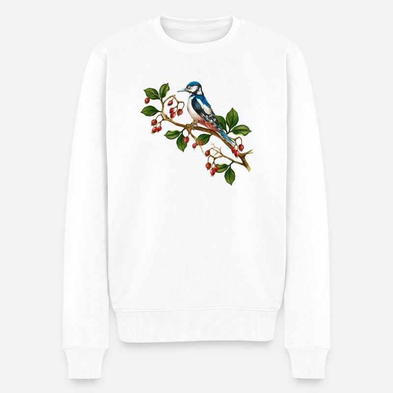 Bunter Vogel - Männer Premium Bio Pullover - Weiß