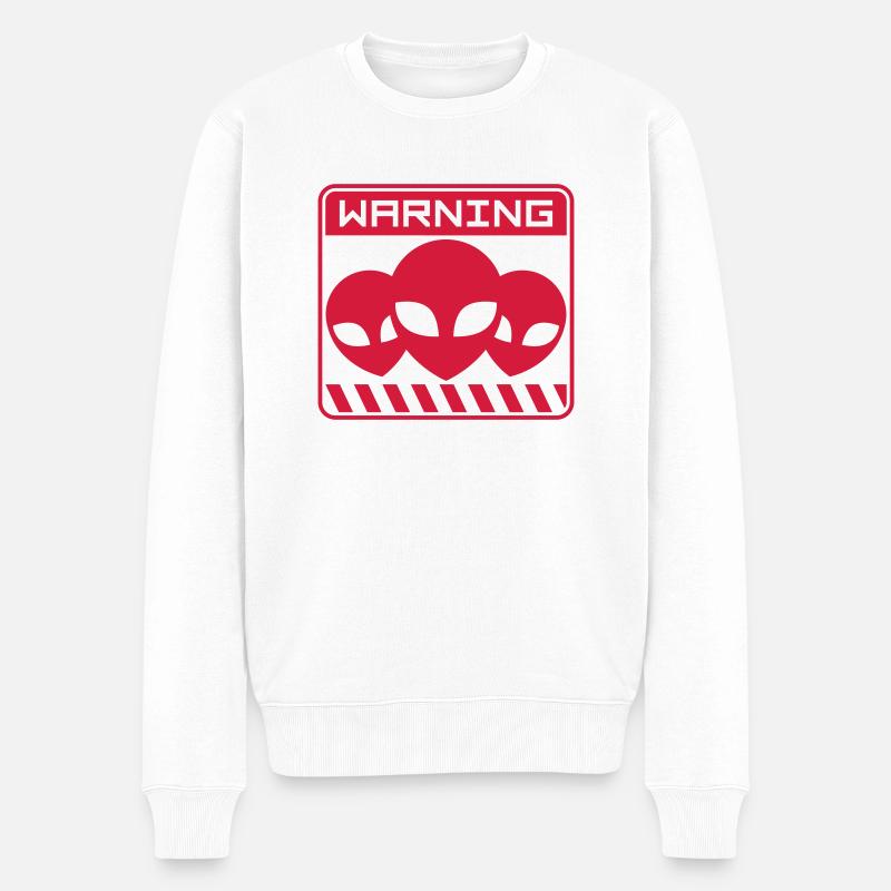 Schild Warning Alien Design - Männer Premium Bio Pullover - Weiß