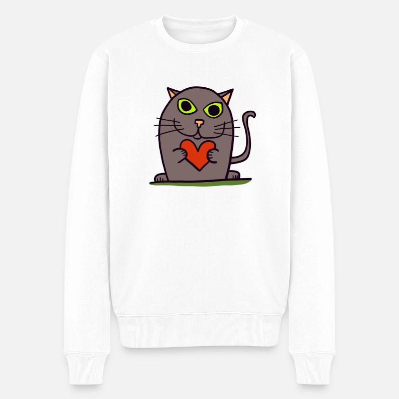 Katze mit Herz - Männer Premium Bio Pullover - Weiß