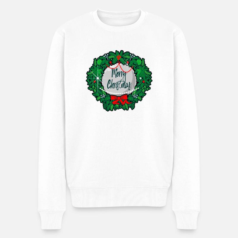 Weihnachtskranz Frohe Weihnachten ohne - Männer Premium Bio Pullover - Weiß