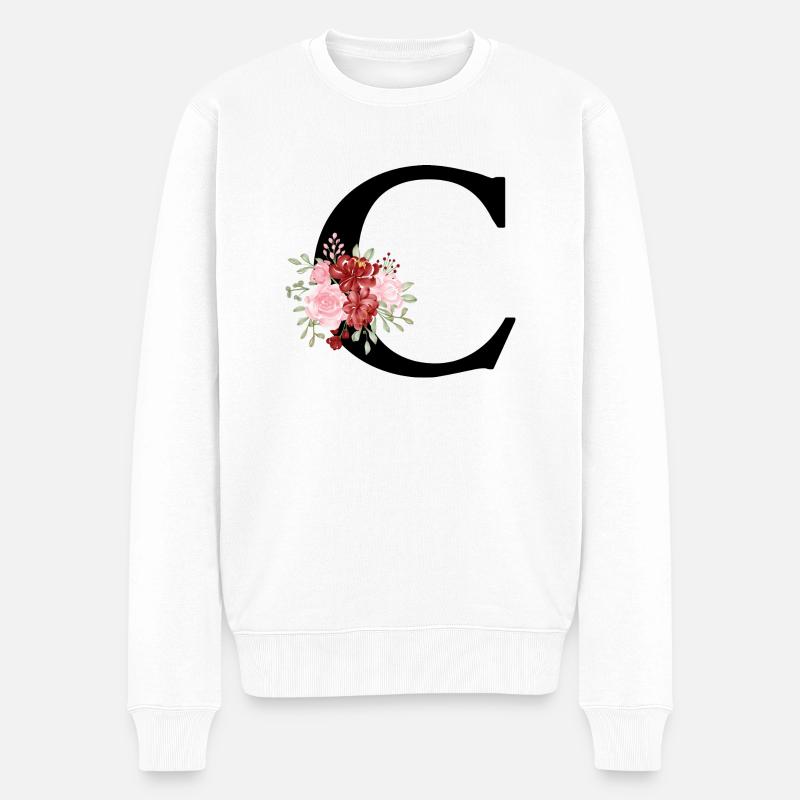 Lettre c floral rouge - Pull Premium bio Homme - blanc