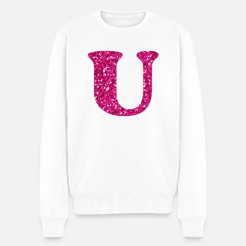 Lettre u rose pailleté - Pull Premium bio Homme - blanc