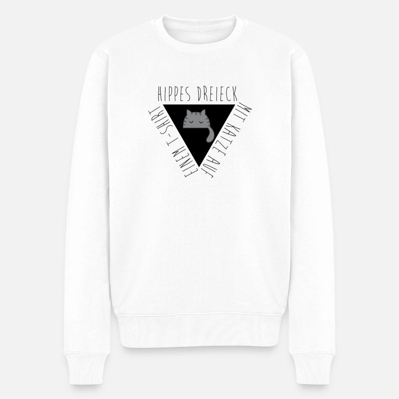 Hippes Dreieck mit Katze - Männer Premium Bio Pullover - Weiß