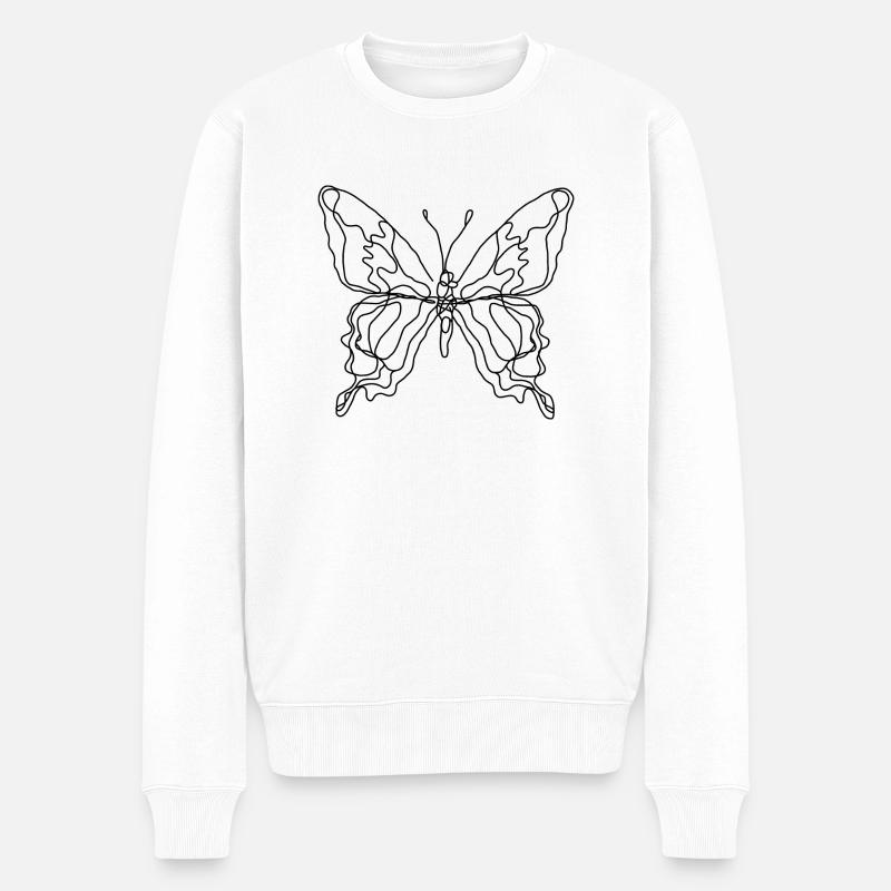 Schmetterling - Linienzeichnung - Männer Premium Bio Pullover - Weiß