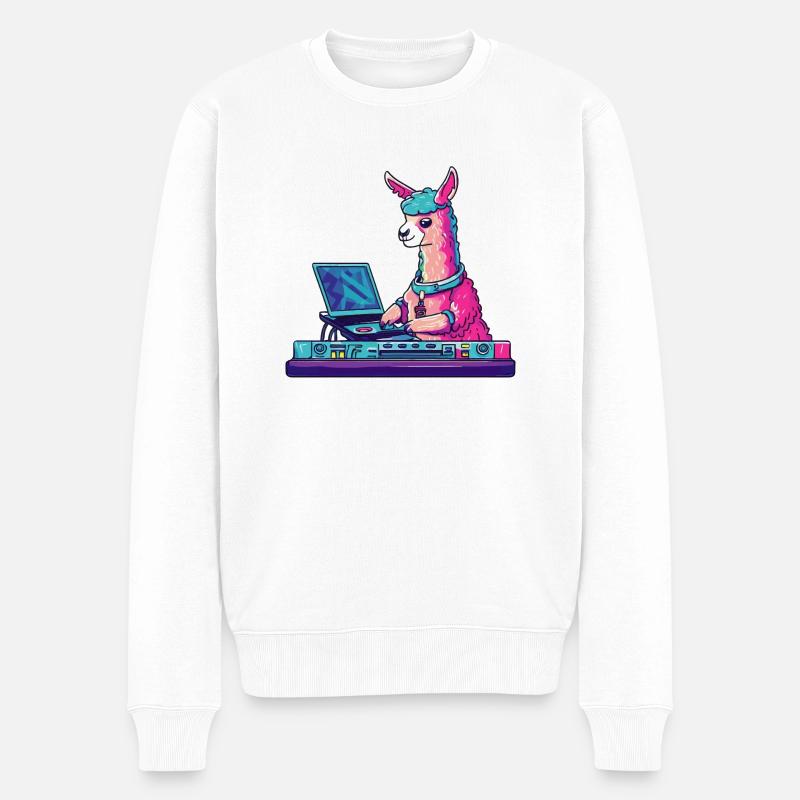 Alpaka Lama DJ Geschenkidee - Männer Premium Bio Pullover - Weiß