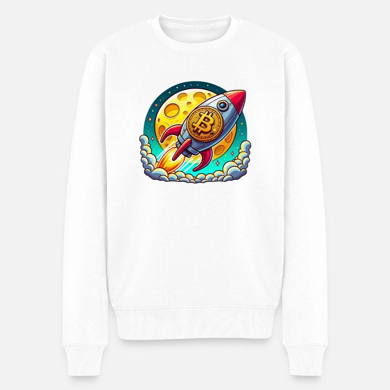 Auf zum Mond! 🚀 Bitcoin-Rakete - Männer Premium Bio Pullover - Weiß