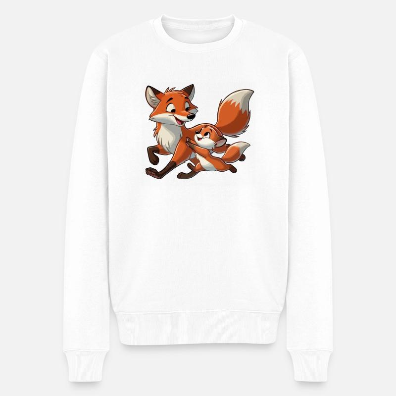 Fuchs mit herumtollendem Kind - Männer Premium Bio Pullover - Weiß