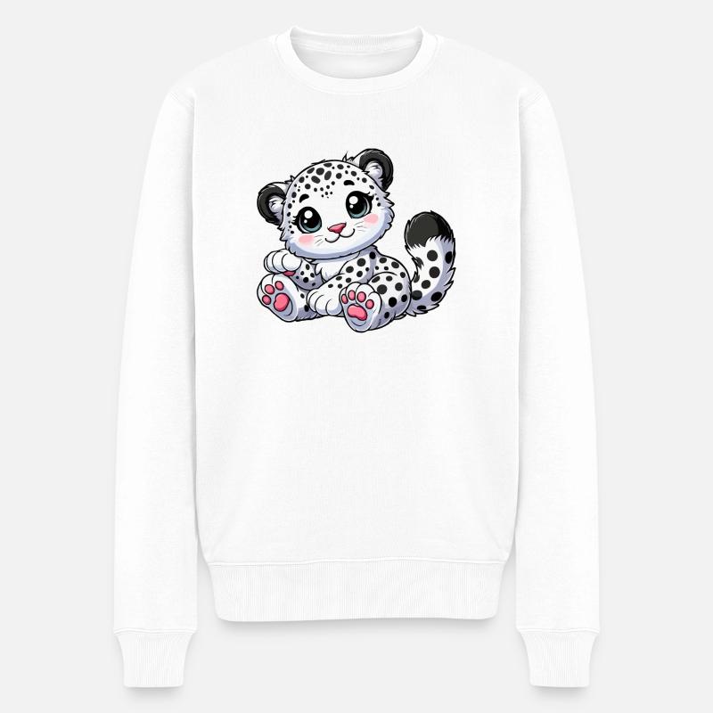 Schneeleopard - Männer Premium Bio Pullover - Weiß