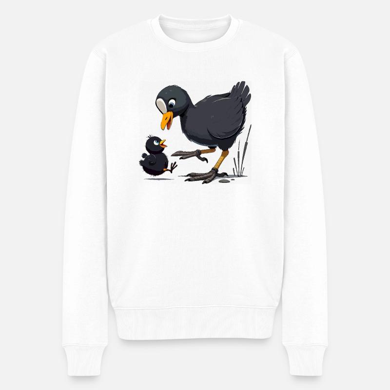 Blässhuhn mit Jungtieren - Männer Premium Bio Pullover - Weiß