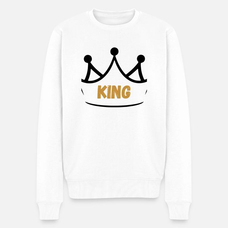 King - Männer Premium Bio Pullover - Weiß