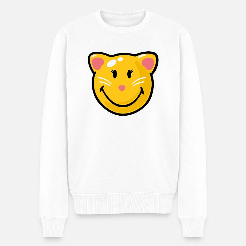Smiley Cat - Männer Premium Bio Pullover - Weiß