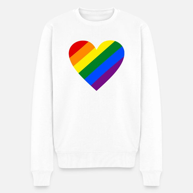 Regenbogen Herz - Männer Premium Bio Pullover - Weiß