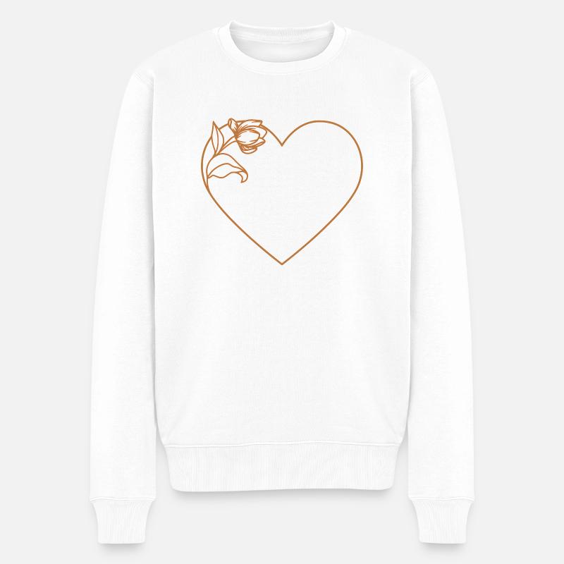 Herz mit Blume - Männer Premium Bio Pullover - Weiß