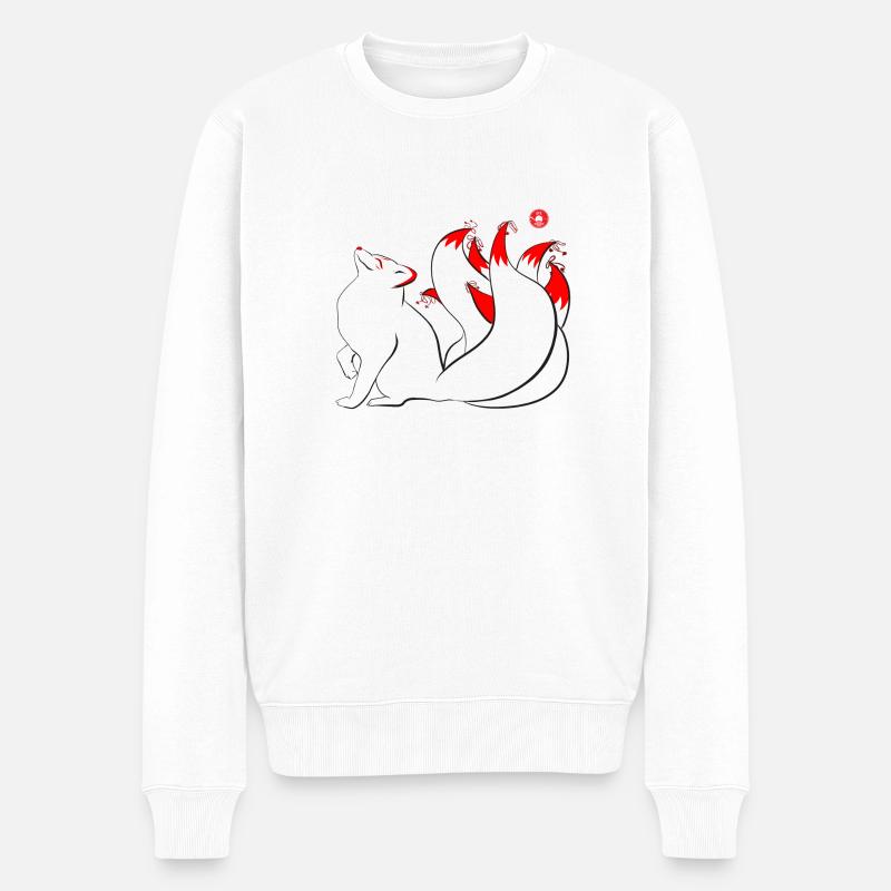 fröhlich kitsune - Männer Premium Bio Pullover - Weiß