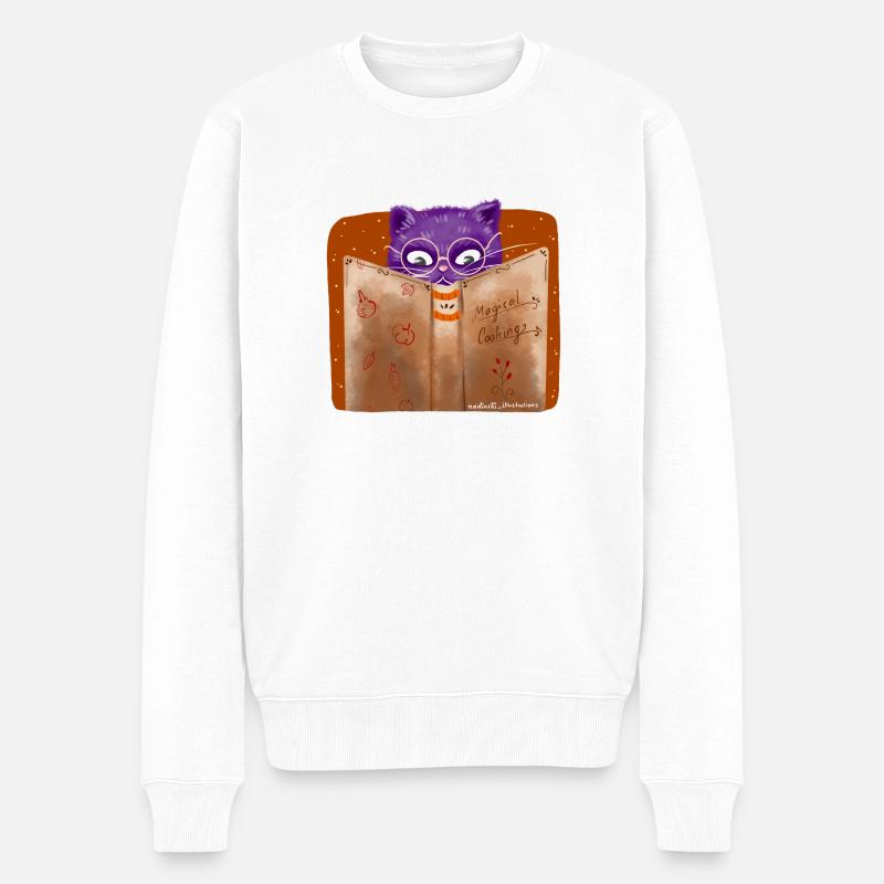 Katze magischen Kochen - Männer Premium Bio Pullover - Weiß