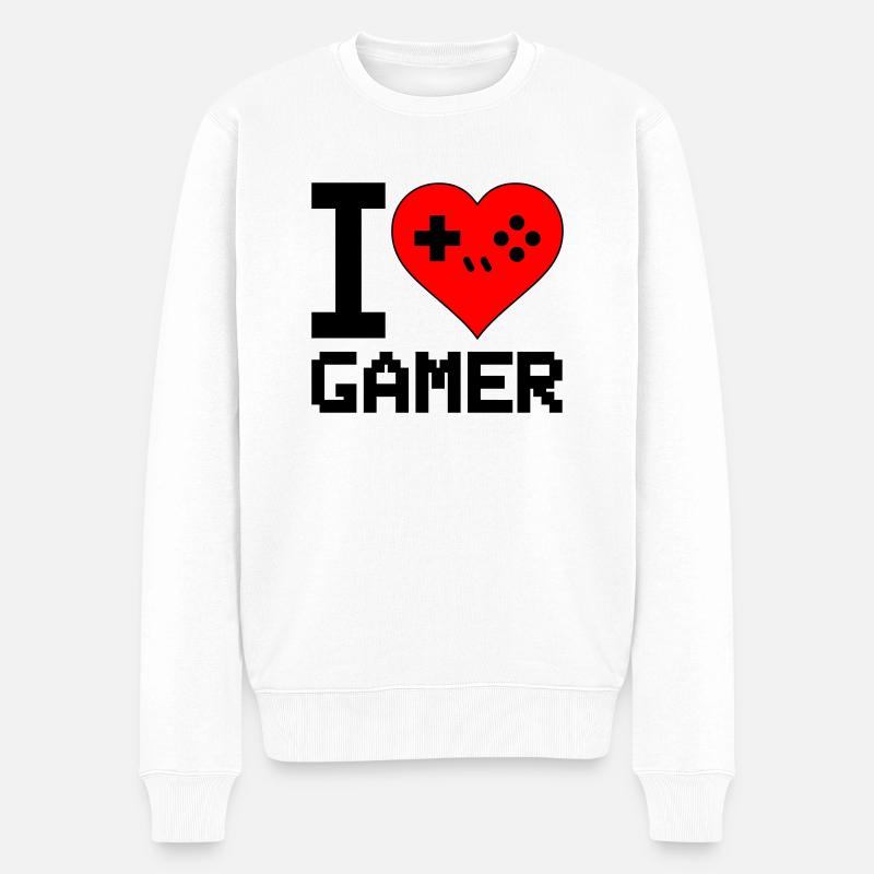 I Love Gamer - Männer Premium Bio Pullover - Weiß