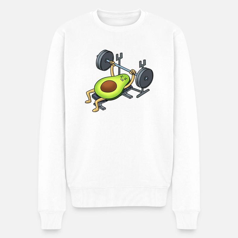 Avocado am Bankdrücke - Cartoon Style - Männer Premium Bio Pullover - Weiß