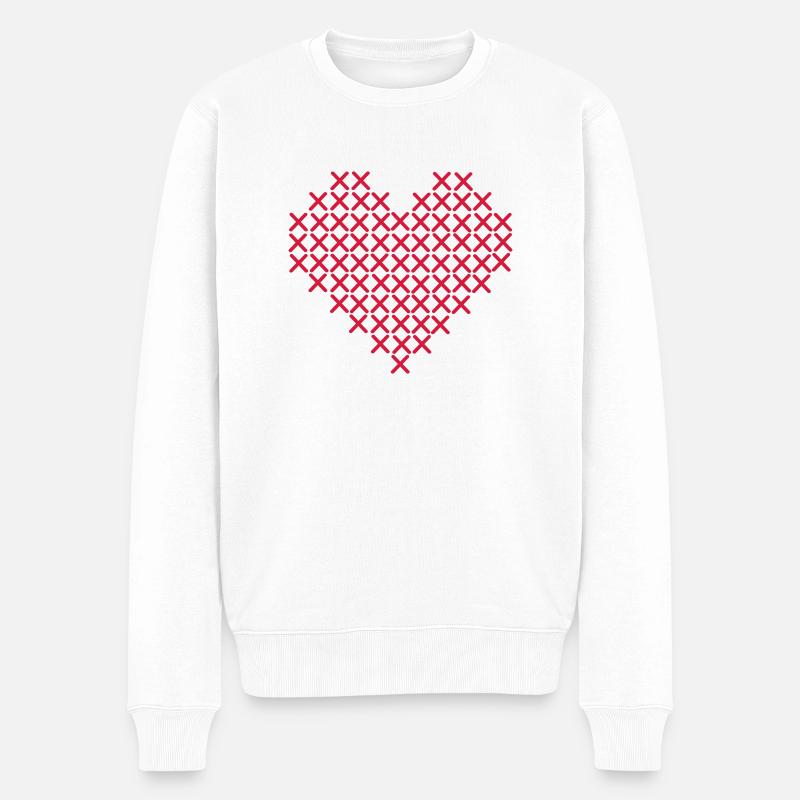 Kreuzstichherz - Männer Premium Bio Pullover - Weiß