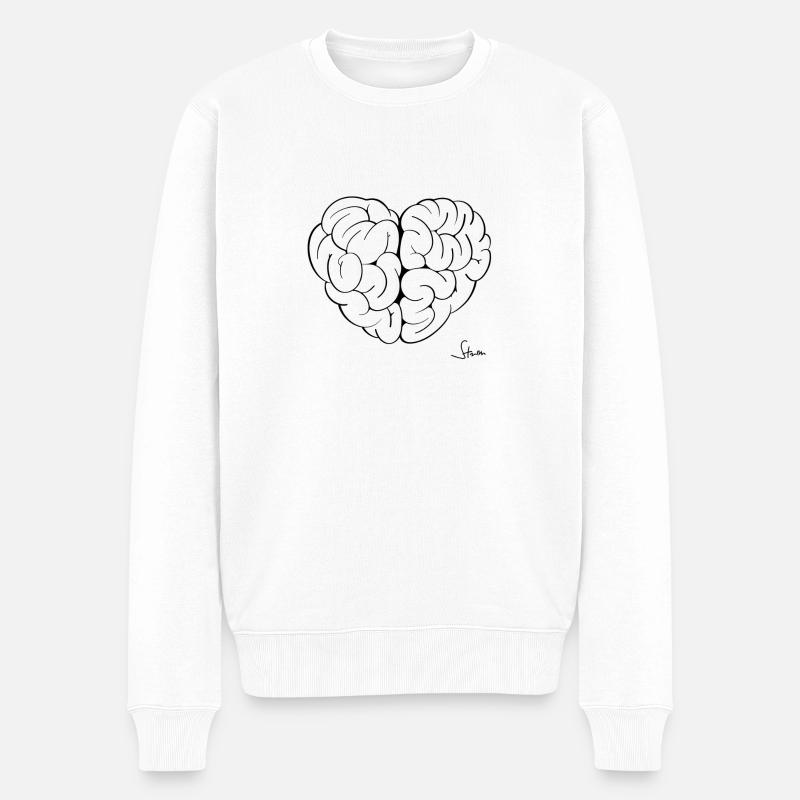 BRAIN + HEART - Männer Premium Bio Pullover - Weiß