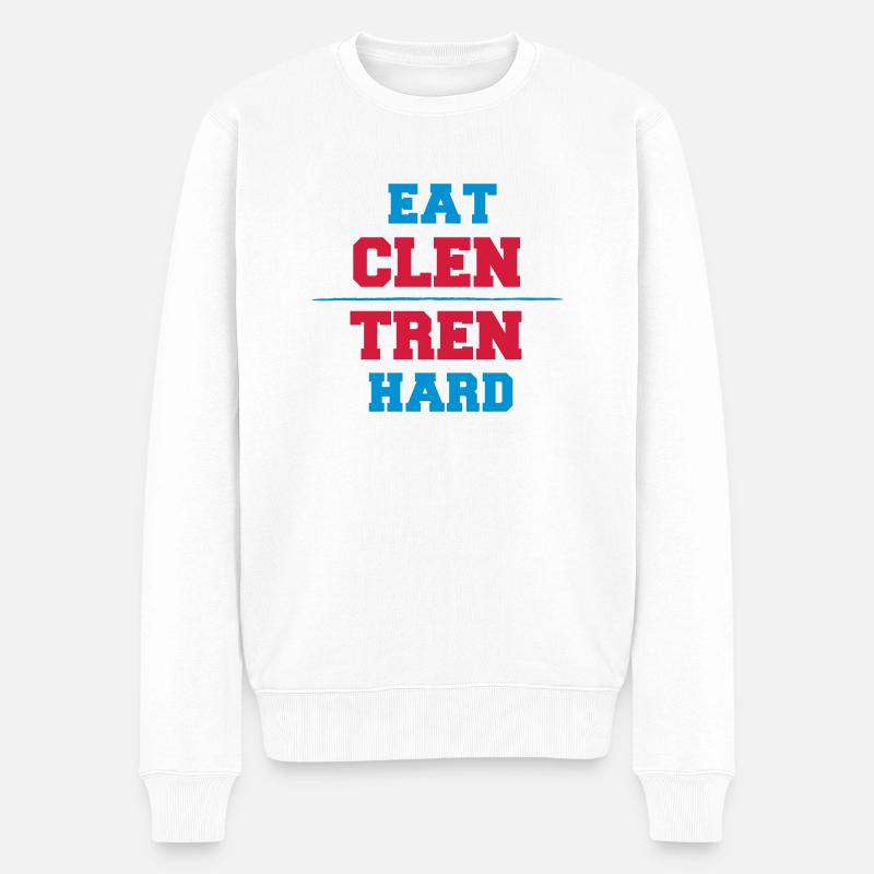 Eat Clen - Tren Hard - Männer Premium Bio Pullover - Weiß