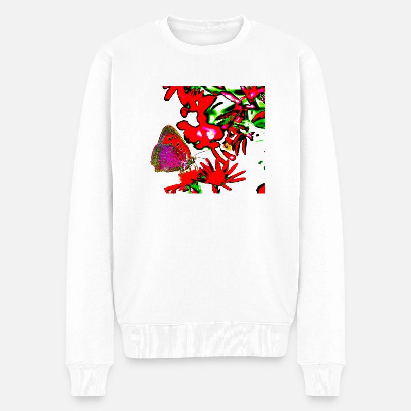 Un papillon en rouge, fleur A732291 - Pull Premium bio Homme - blanc