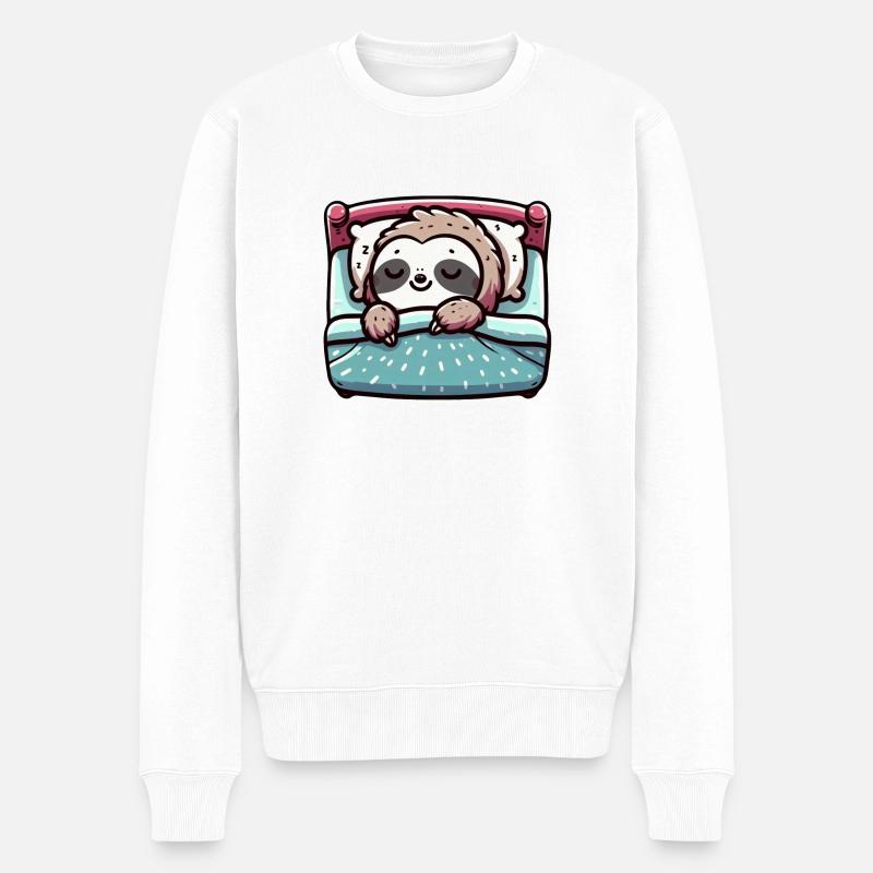 Sleeping Sloth - Friedlicher Charme - Männer Premium Bio Pullover - Weiß