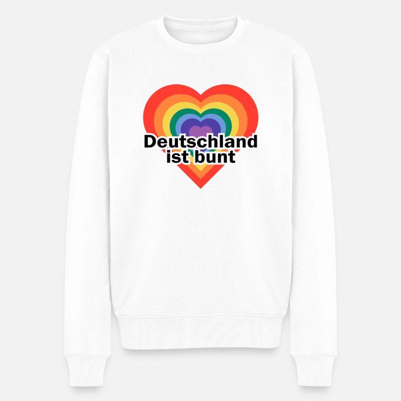 Deutschland ist bunt Herz in Regenbogen Farben - Männer Premium Bio Pullover - Weiß