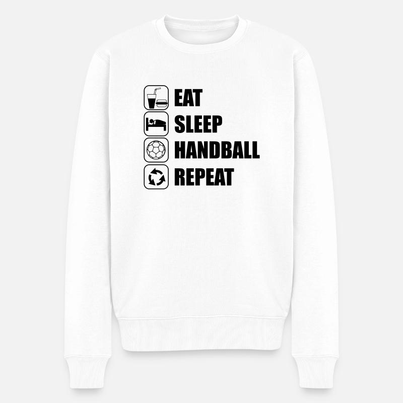 EAT SLEEP HANDBALL - Männer Premium Bio Pullover - Weiß