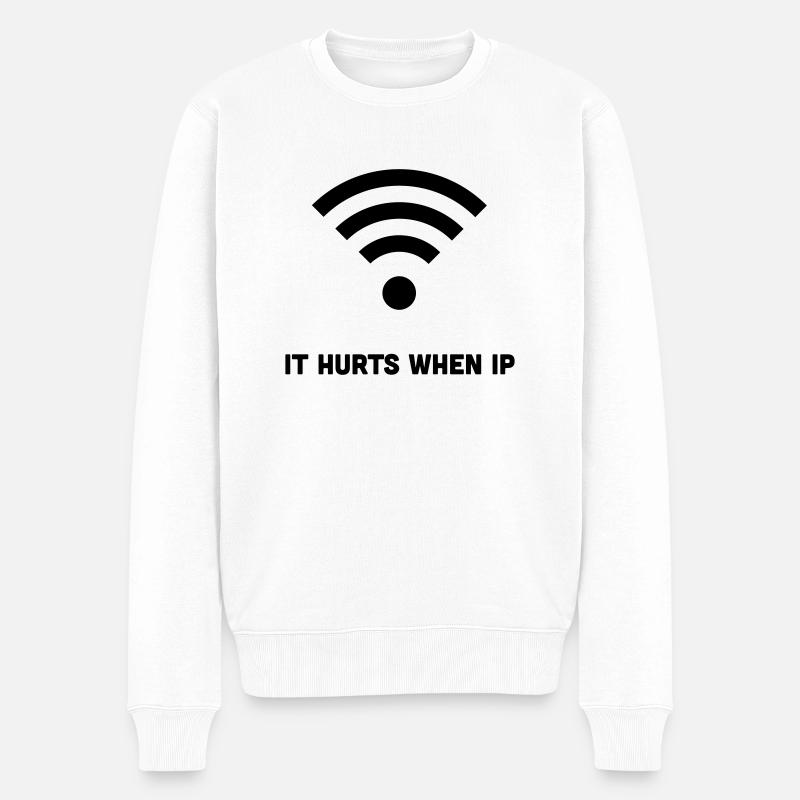 WIFI IT HURTS WHEN IP - Männer Premium Bio Pullover - Weiß