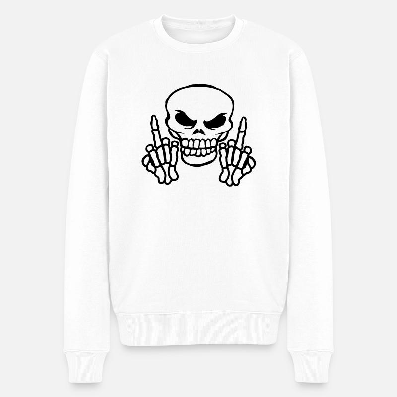 Crâne maléfique montrant le majeur - Pull Premium bio Homme - blanc