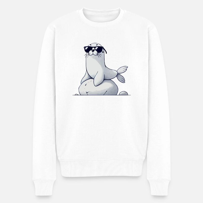 seehund sonnenbrille - Männer Premium Bio Pullover - Weiß