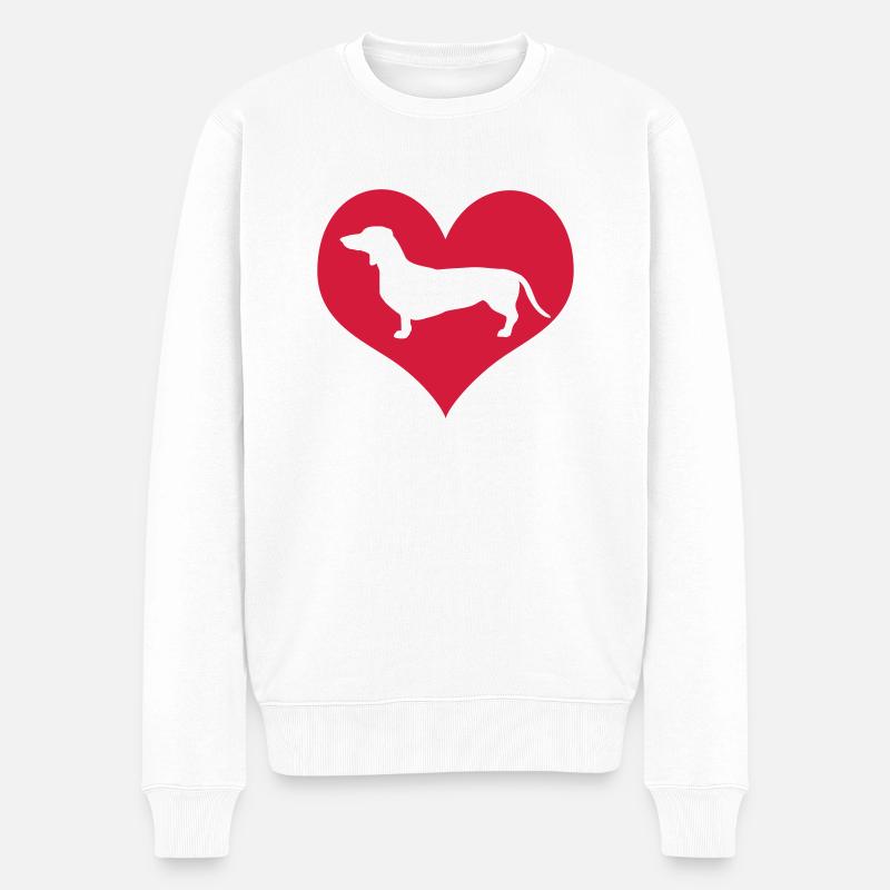 Dackel Herz Teckel Dachshund Hund Hundeliebe - Männer Premium Bio Pullover - Weiß