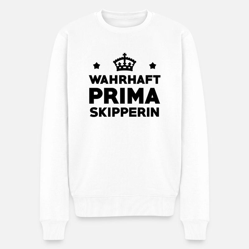 Skipper / Skipperin / Segeln / Windsurfen / Boot - Männer Premium Bio Pullover - Weiß