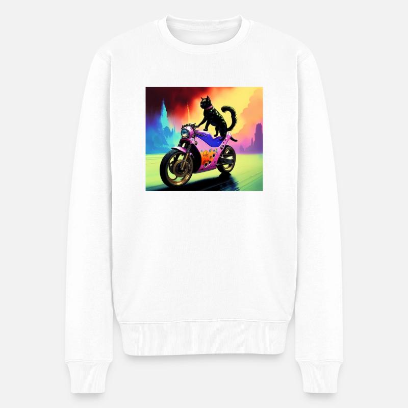 Chat sur moto - Pull Premium bio Homme - blanc