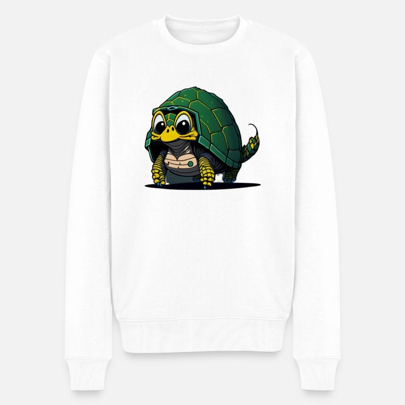 Lustige Schildkröte mit grüner Abdeckung - Männer Premium Bio Pullover - Weiß
