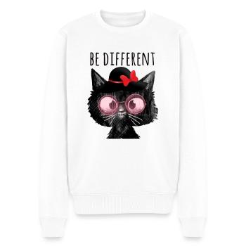 Be different,katze,girly, Sonnenbrille, Herzen - Männer Premium Bio Pullover - Weiß - Vorne - Thijin (182cm)